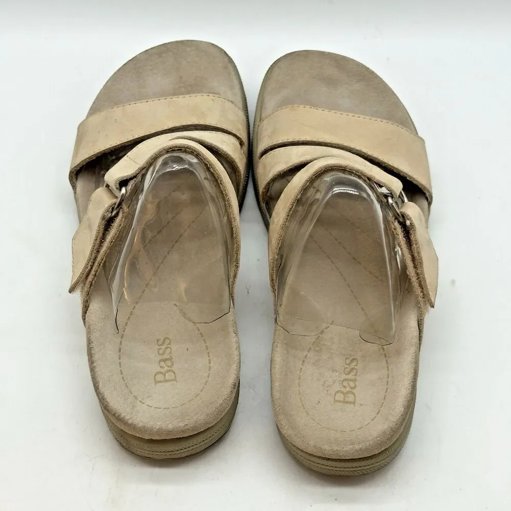 BASS Pier Nubuck Leather Sandals Women's 7M Bone Hook & Loop Comfort Slides